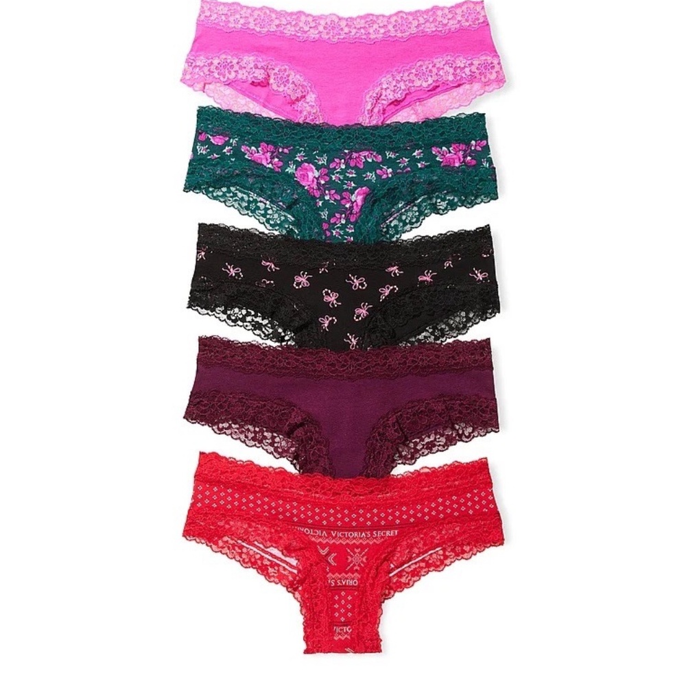Victoria's Secret 5-Pack Lace Waist Cotton Cheeky Panties Multicolor Medium NEW
